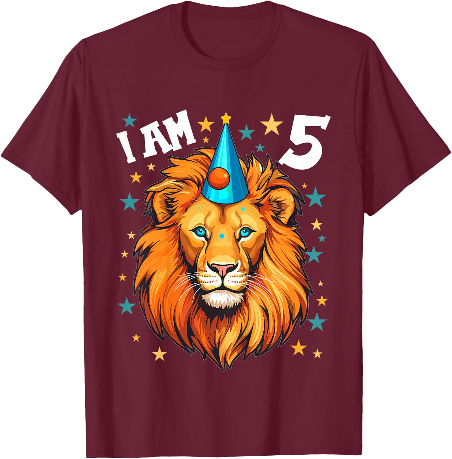 5 Years old Boy and Girl Lions 5th birthday Lion T-Shirt - T-Shirt | Maroon