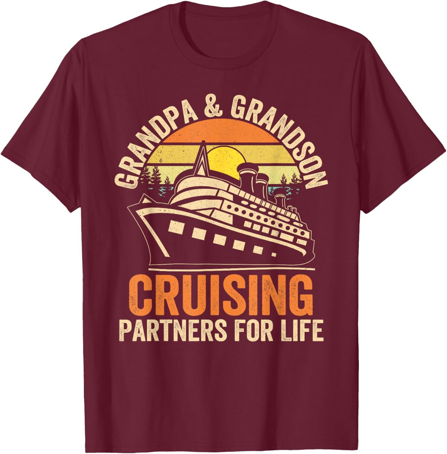 Grandpa Grandson Cruising Partner For Life Cruise Vacations T-Shirt - T-Shirt | Maroon