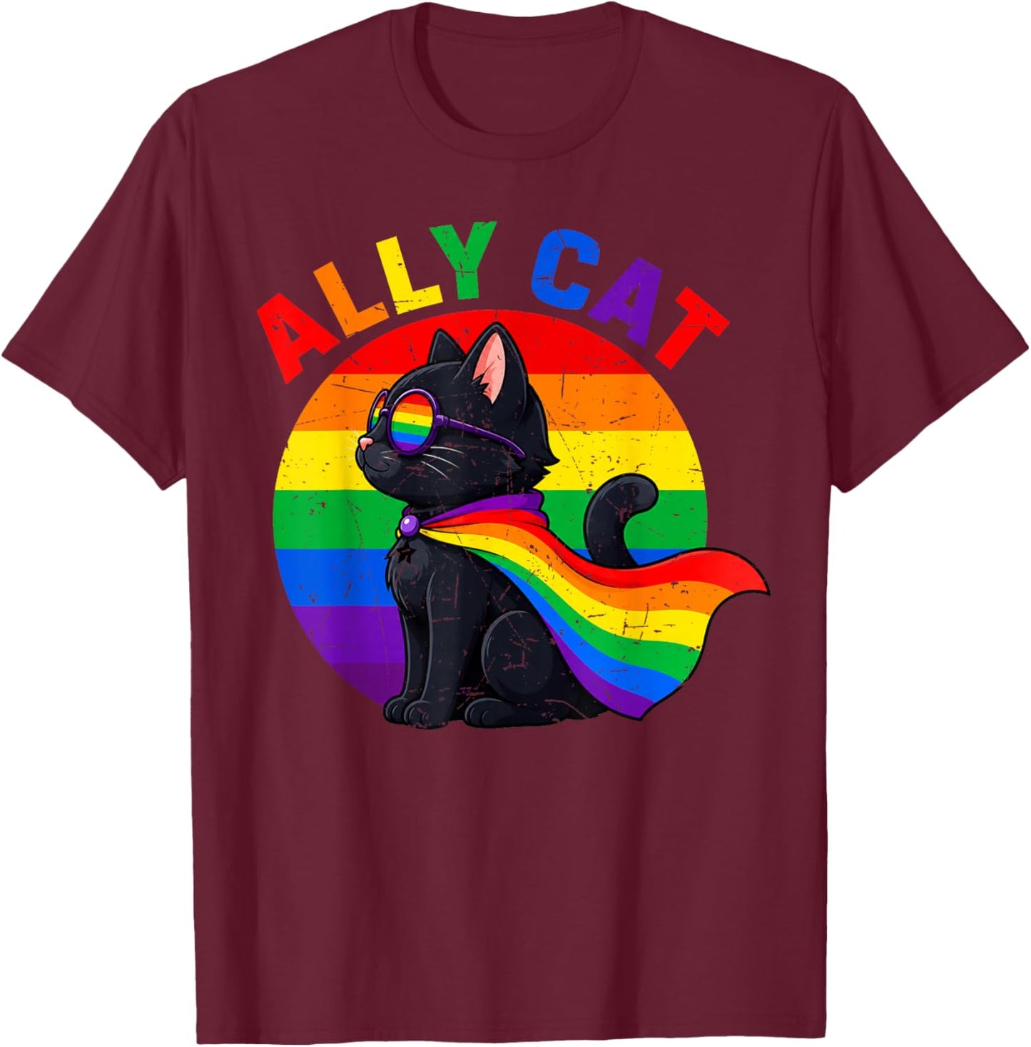 Ally Cat Rainbow Gay Pride LGBTQ LGBT T-Shirt - T-Shirt | Maroon