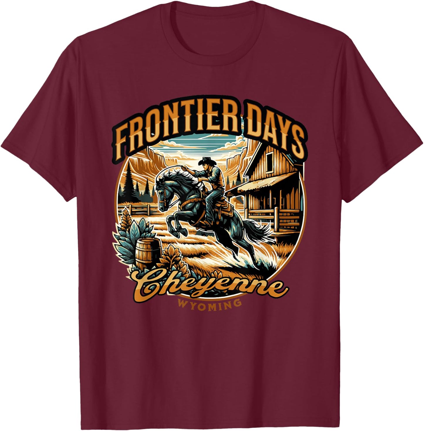 Cheyenne Wyoming Frontier Days Co0wboy T-Shirt - T-Shirt | Maroon