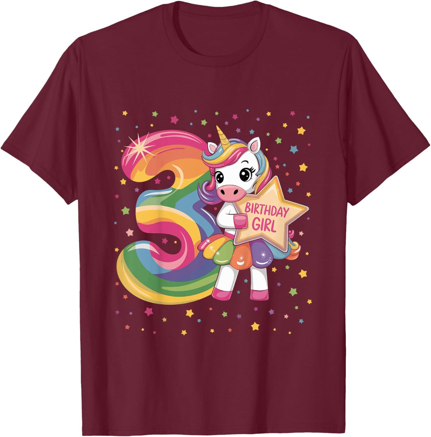 3 Year Old Unicorn 3nd Birthday Girl T-Shirt - T-Shirt | Maroon