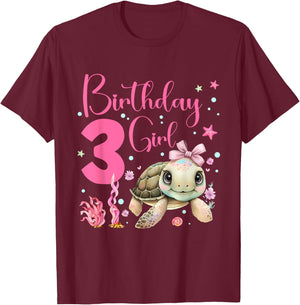 Sea Turtle Kids 3rd Birthday Ocean Party Theme Under The Sea T-Shirt - T-Shirt | Maroon