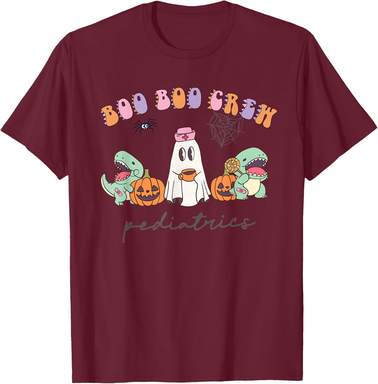 Boo Boo Crew Pediatrics Nurse Dinosaur Halloween PEDS Crew T-Shirt - T-Shirt | Maroon