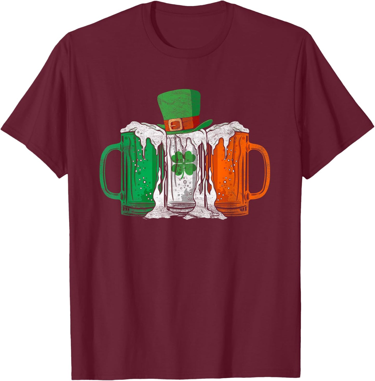Irish Flag Ireland Beer St Patrick's Day Drink T-Shirt - T-Shirt | Maroon