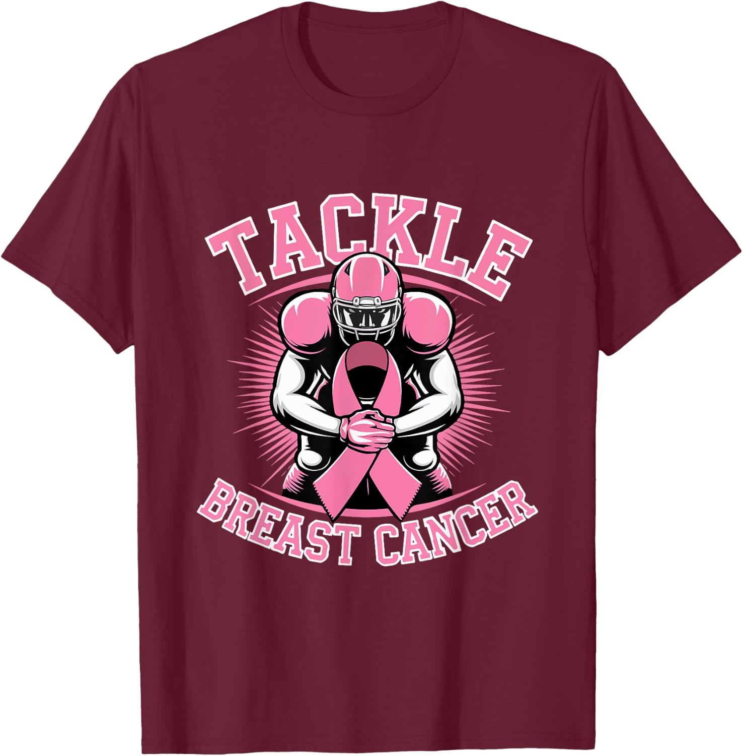 Tackle Breast Cancer Pink Ribbon American Fantasy Football T-Shirt - T-Shirt | Maroon