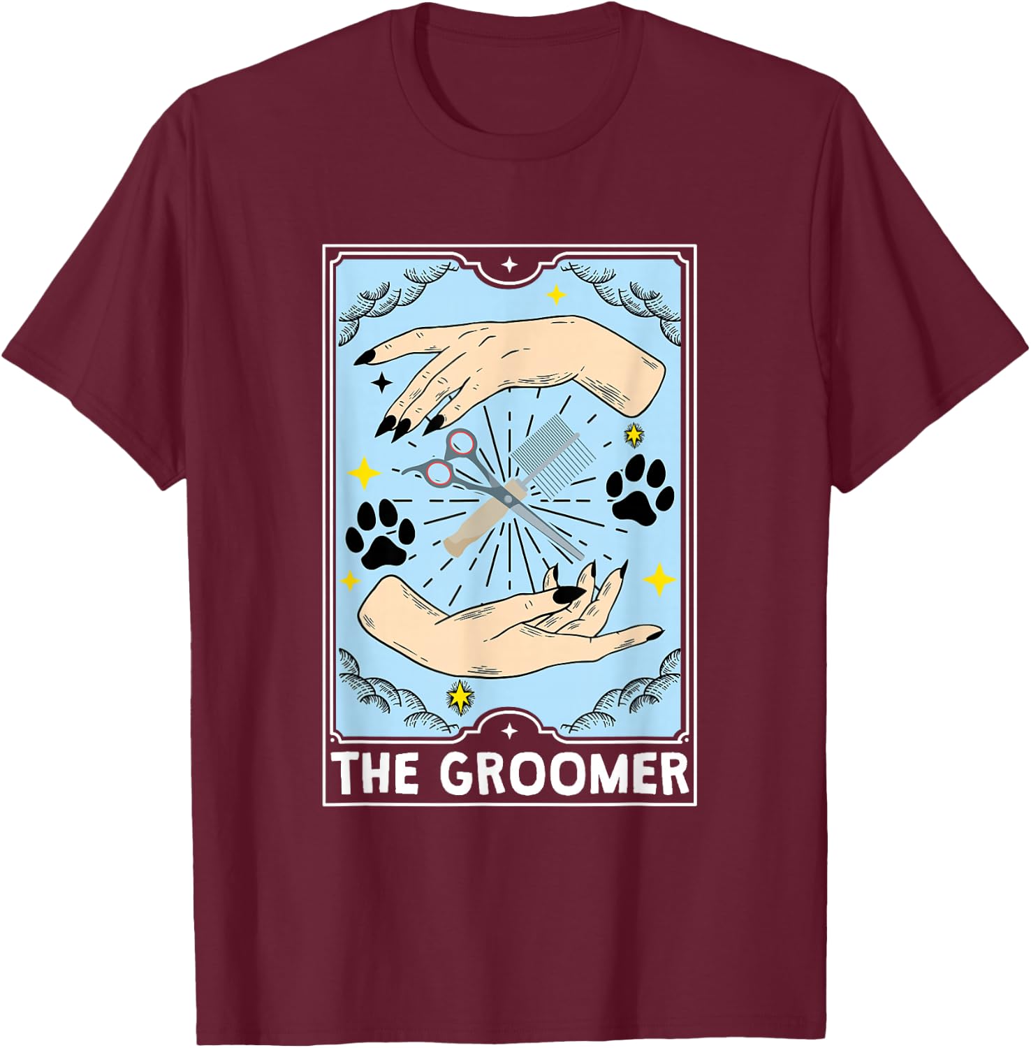 The Groomer Tarot Card, Dog Groomer T-Shirt - T-Shirt | Maroon