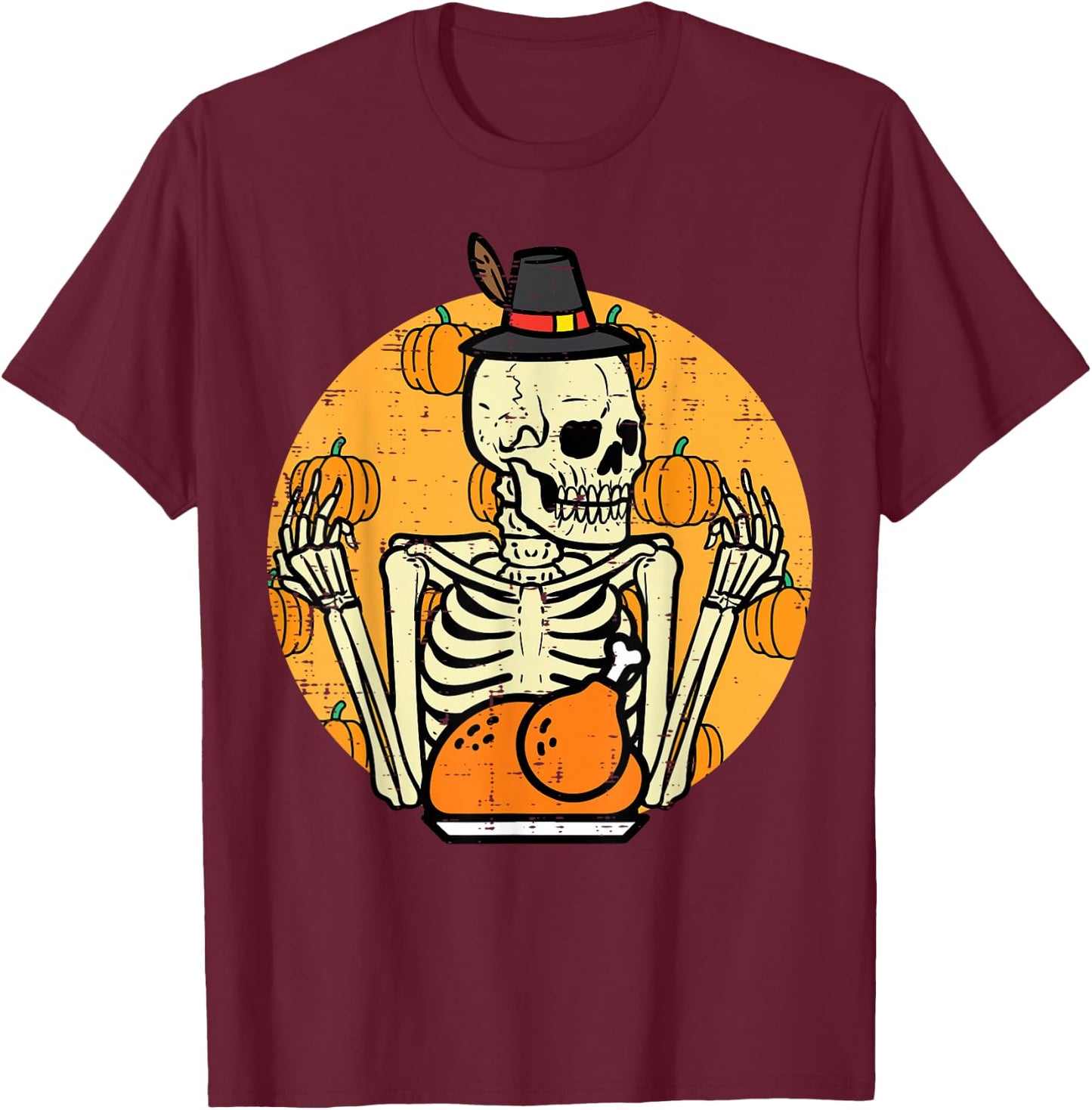 Thanksgiving Skeleton Turkey Day Halloween Men Women Kids T-Shirt - T-Shirt | Maroon
