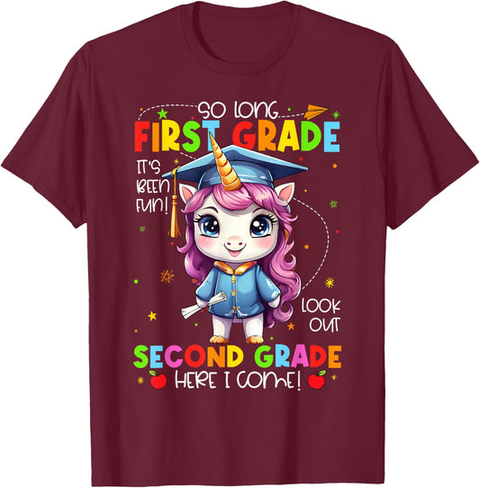 Unicorn So Long 1st Grade Graduation Last Day Of School T-Shirt - T-Shirt | Maroon