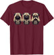 Cute See No Evil Hear No Evil Speak No Evil Three Pug T-Shirt - T-Shirt | Maroon
