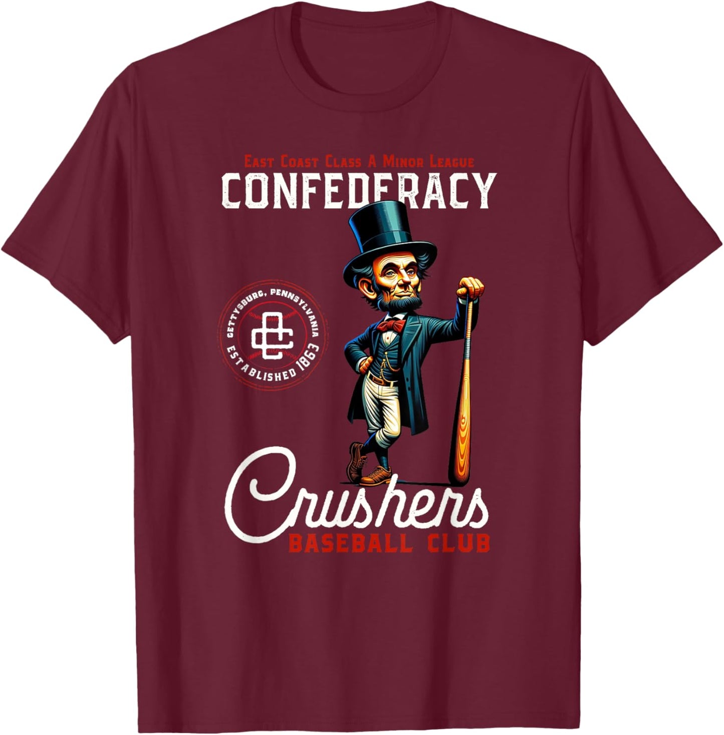 Confederacy Crushers Retro Minor League Baseball Team T-Shirt - T-Shirt | Maroon