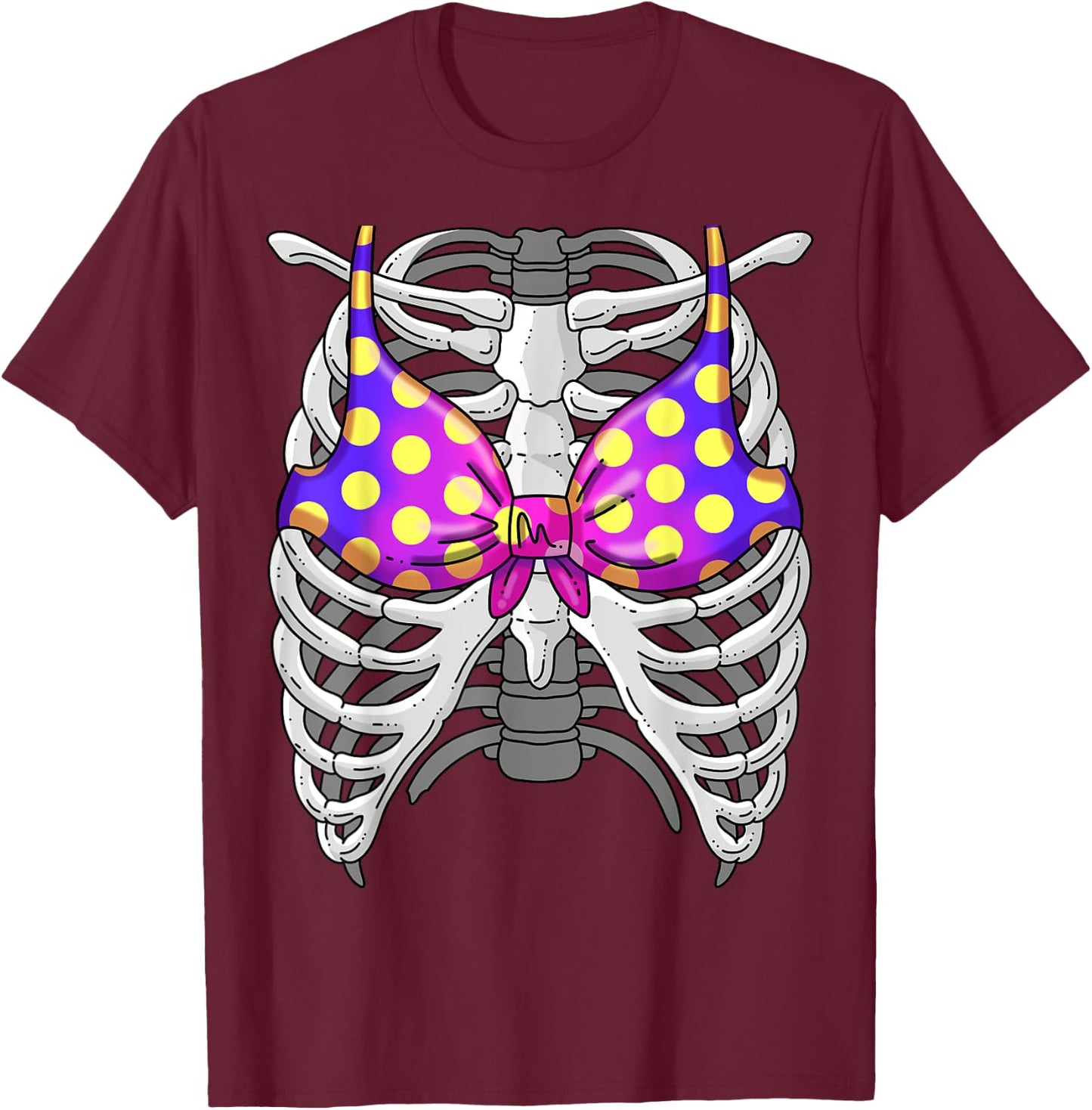 Funny Bikini Skeleton Rib Cage Swimsuit Fake Bathing Suit T-Shirt - T-Shirt | Maroon