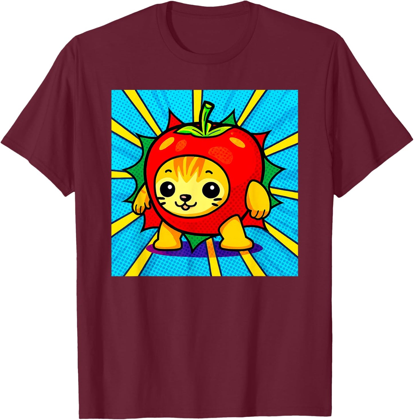 Cute Apple Cat Happy AppleCat Meme Kitty Cat Lovers Meme T-Shirt - T-Shirt | Maroon