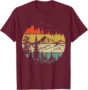 Retro Forest Trees Outdoors Nature Women Men Vintage Graphic T-Shirt - T-Shirt | Maroon