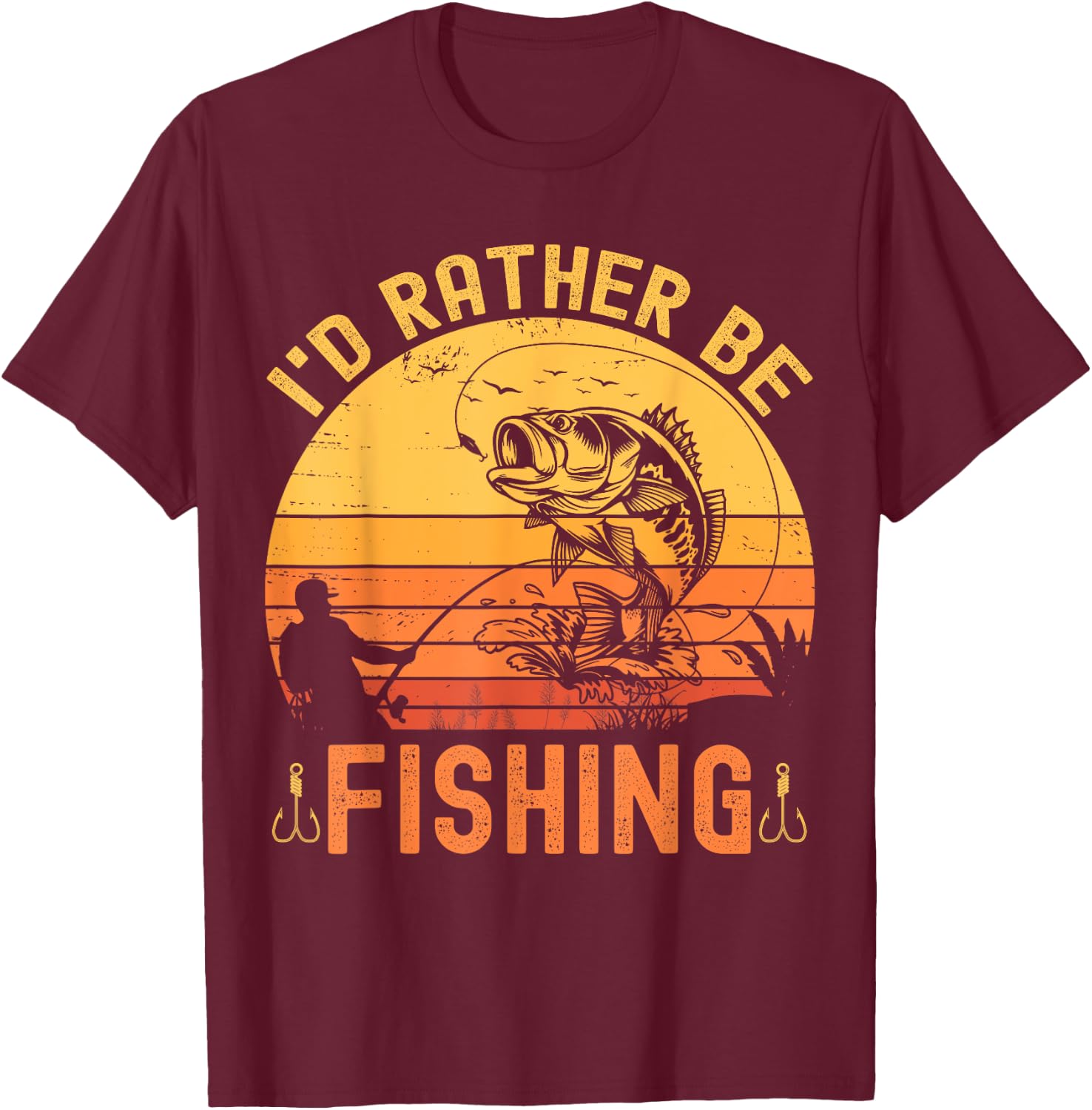 I'd Rather Be Fishing Retro vintage Fisherman Funny Fishing T-Shirt - T-Shirt | Maroon