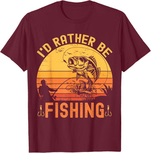 I'd Rather Be Fishing Retro vintage Fisherman Funny Fishing T-Shirt - T-Shirt | Maroon