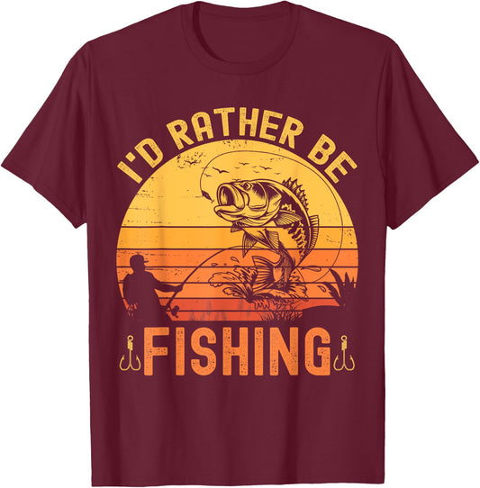 I'd Rather Be Fishing Retro vintage Fisherman Funny Fishing T-Shirt - T-Shirt | Maroon