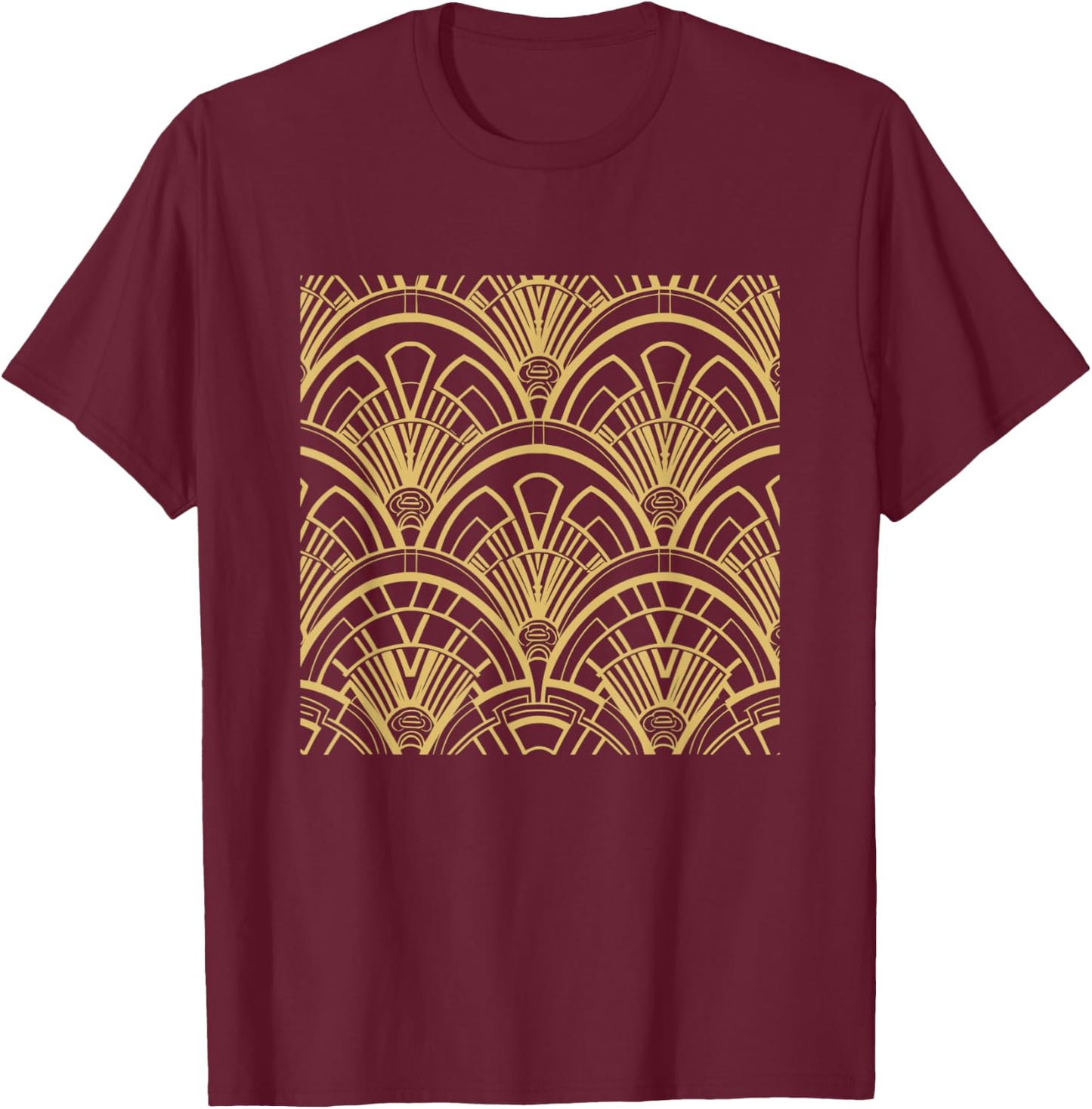 Black & Gold Pattern Art Deco T-Shirt - T-Shirt | Maroon