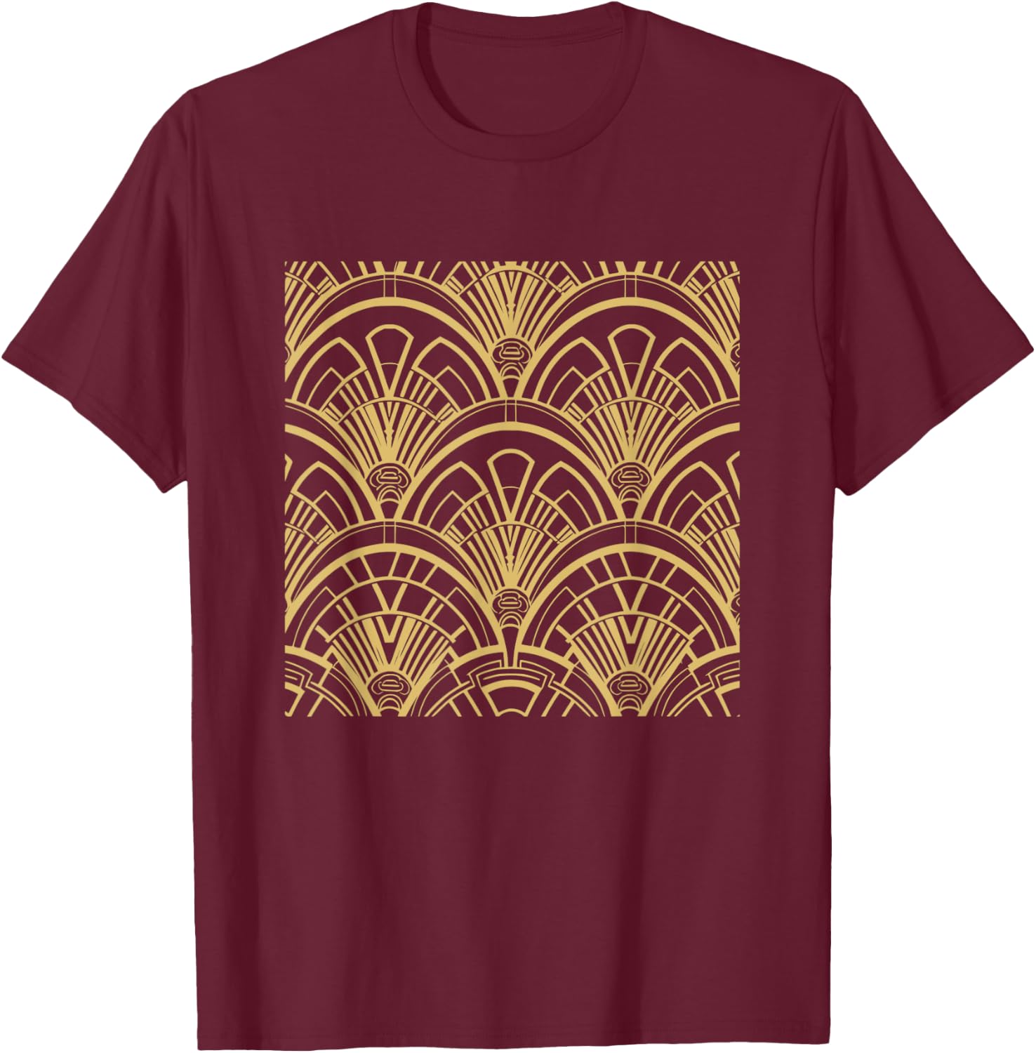 Black & Gold Pattern Art Deco T-Shirt - T-Shirt | Maroon