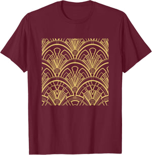 Black & Gold Pattern Art Deco T-Shirt - T-Shirt | Maroon