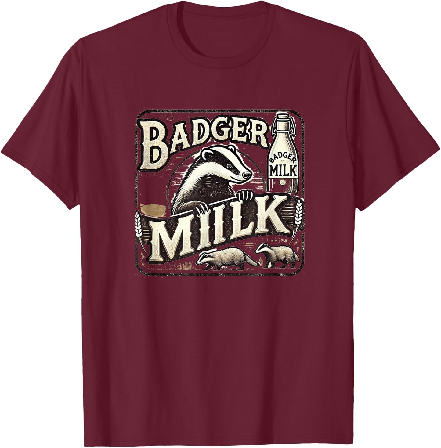 Funny Animal Badger Milk Vintage Advertising T-Shirt - T-Shirt | Maroon