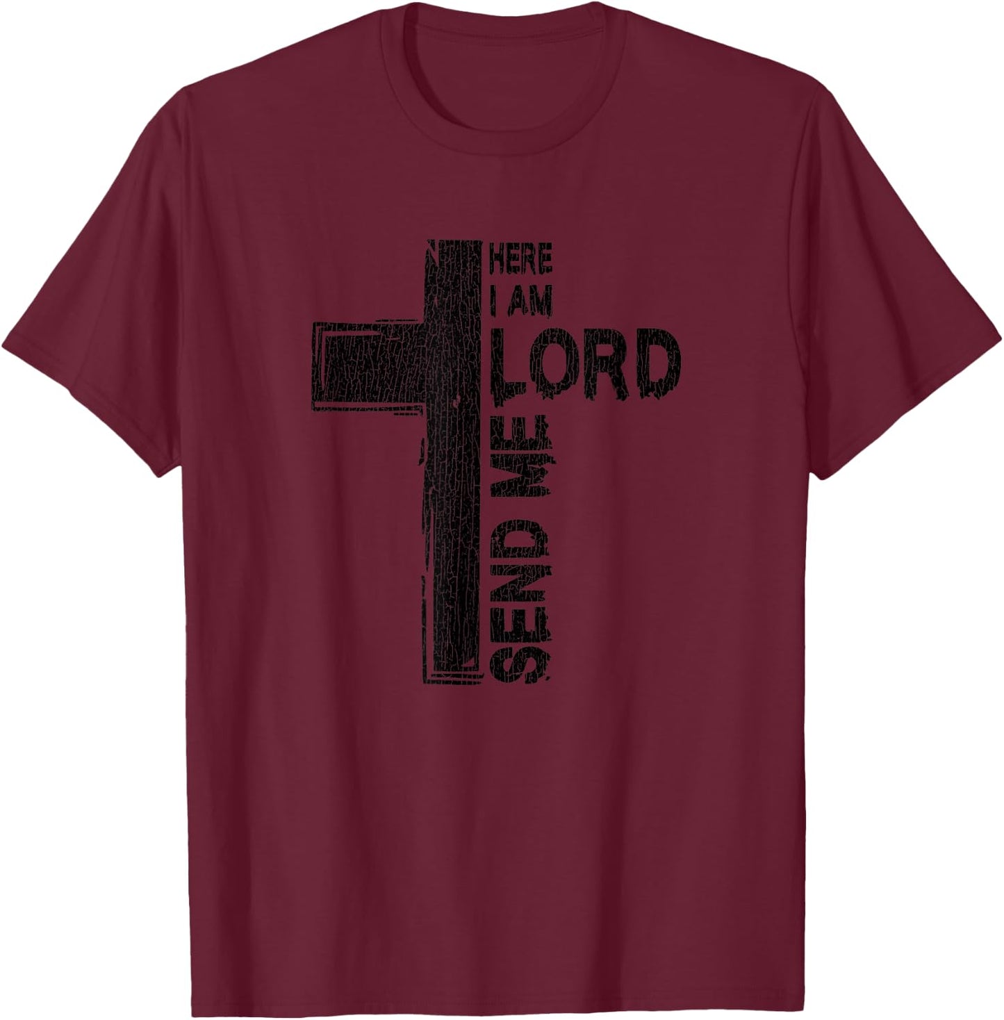 Vintage Here I Am Lord Send Me Christ Cross Jesus Bible T-Shirt - T-Shirt | Maroon