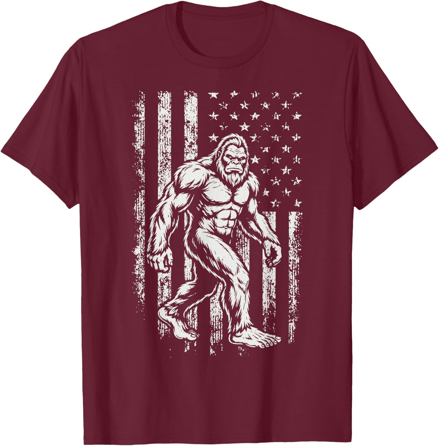 Bigfoot US Flag 4th of July T-Shirt - T-Shirt | Maroon