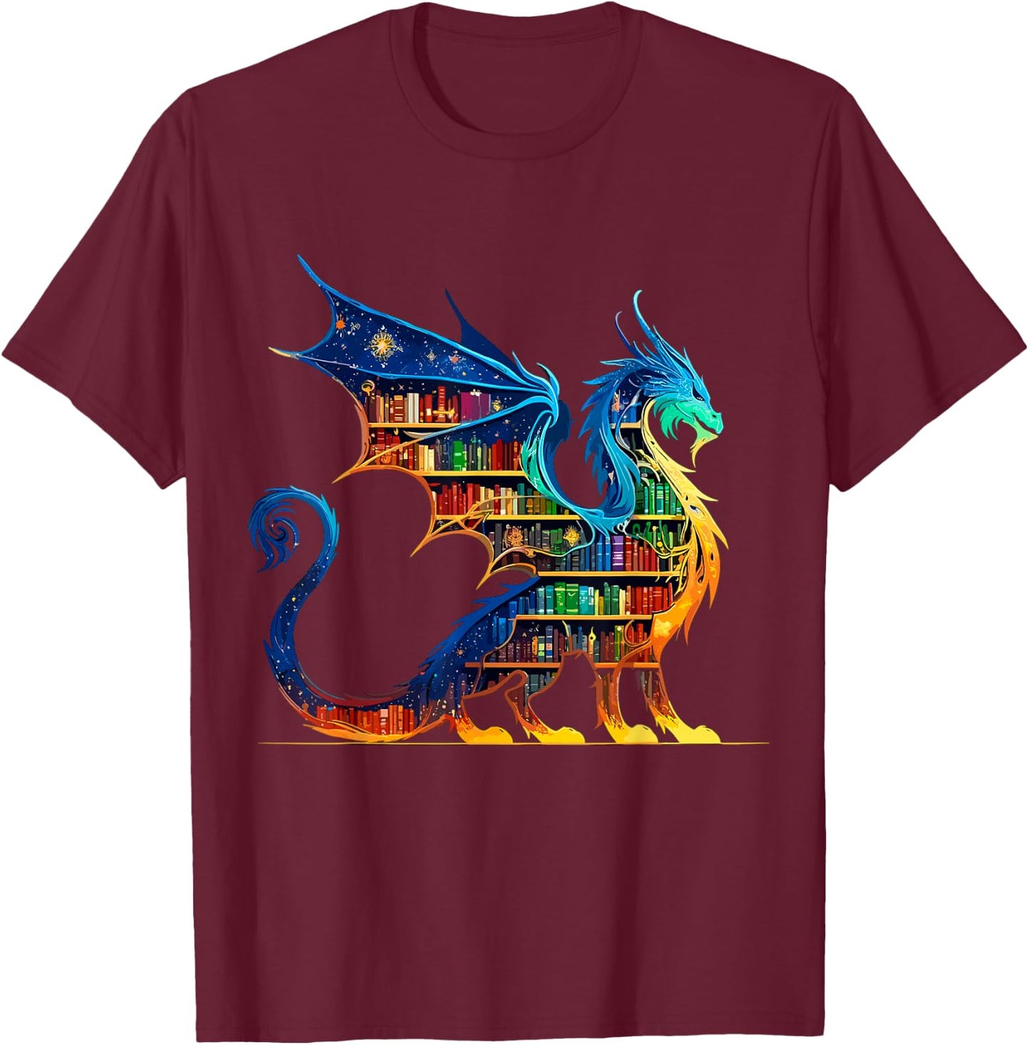 Book Dragon Reading Book Lover T-Shirt - T-Shirt | Maroon