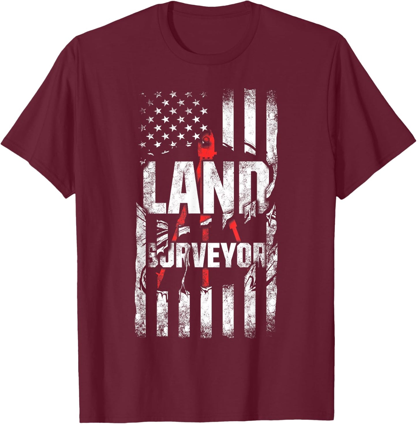 Land Surveying Flag Funny Surveyor Gifts T-Shirt - T-Shirt | Maroon