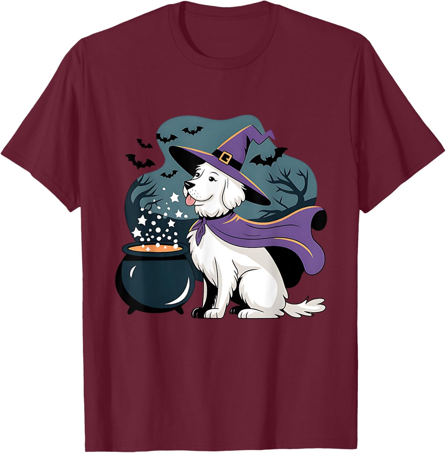 Halloween Witch White English Cream Golden Retriever Dog T-Shirt - T-Shirt | Maroon