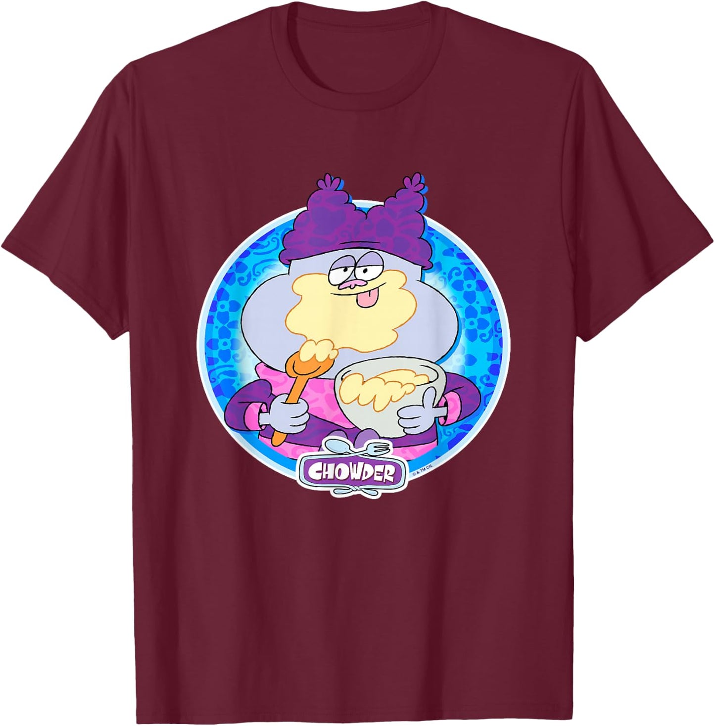 Chowder Licking The Spoon With Bowl Mix Vintage Portrait T-Shirt - T-Shirt | Maroon