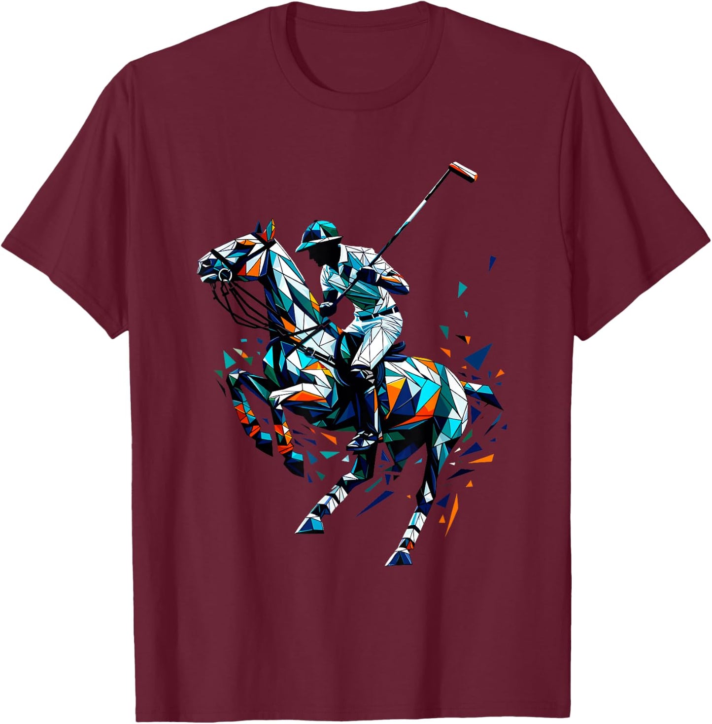 Polygon Art Polo Horseback Riding Horses Equestrian Horse T-Shirt - T-Shirt | Maroon
