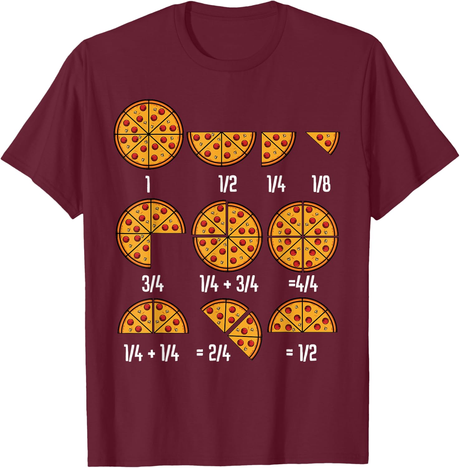 Pizza Maths Fractional Calculation Italian Food Kitchen T-Shirt - T-Shirt | Maroon