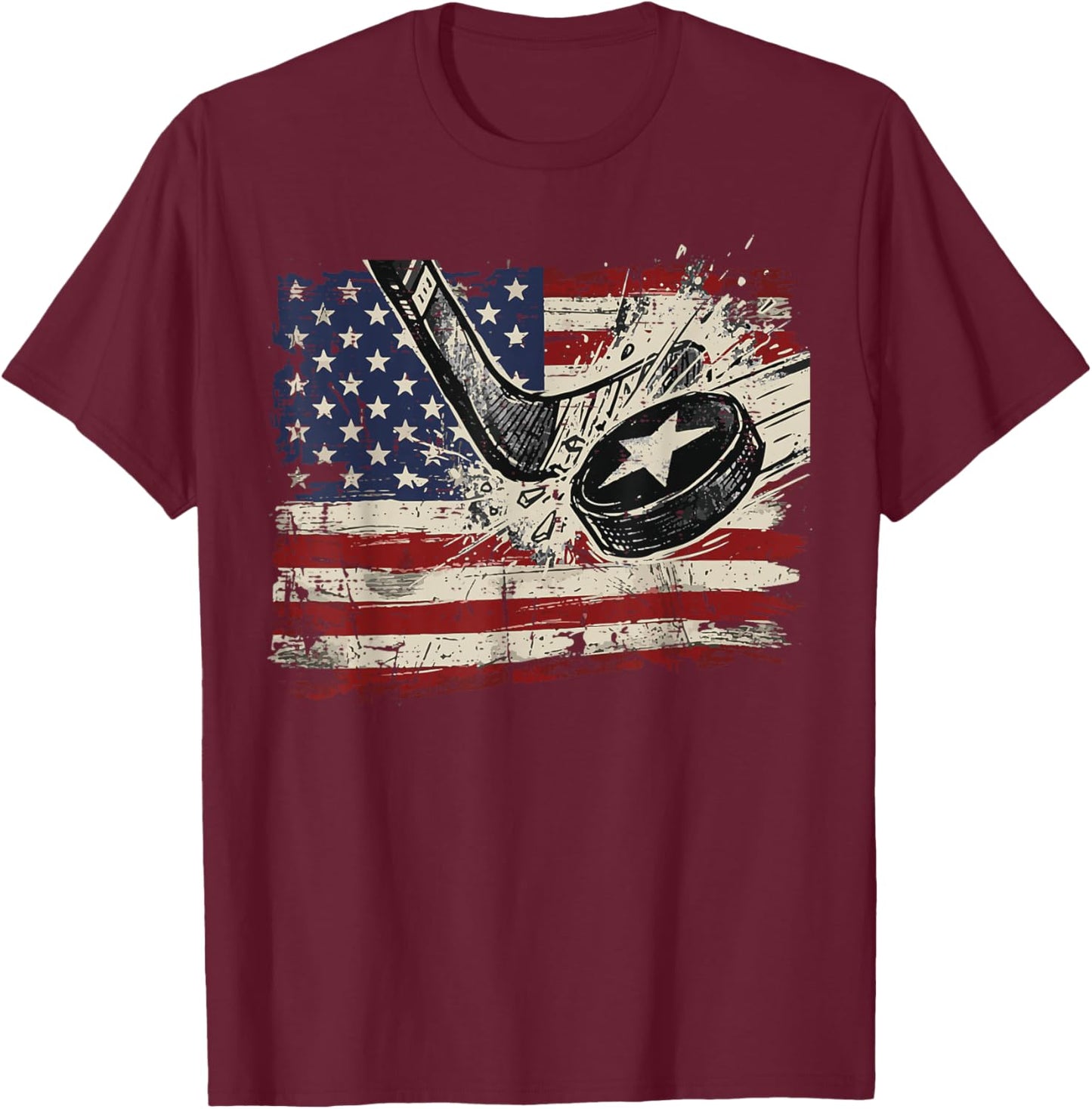 4th of July Ice Hockey Puck US Flag Patriotic Men Boys Kids T-Shirt - T-Shirt | Maroon
