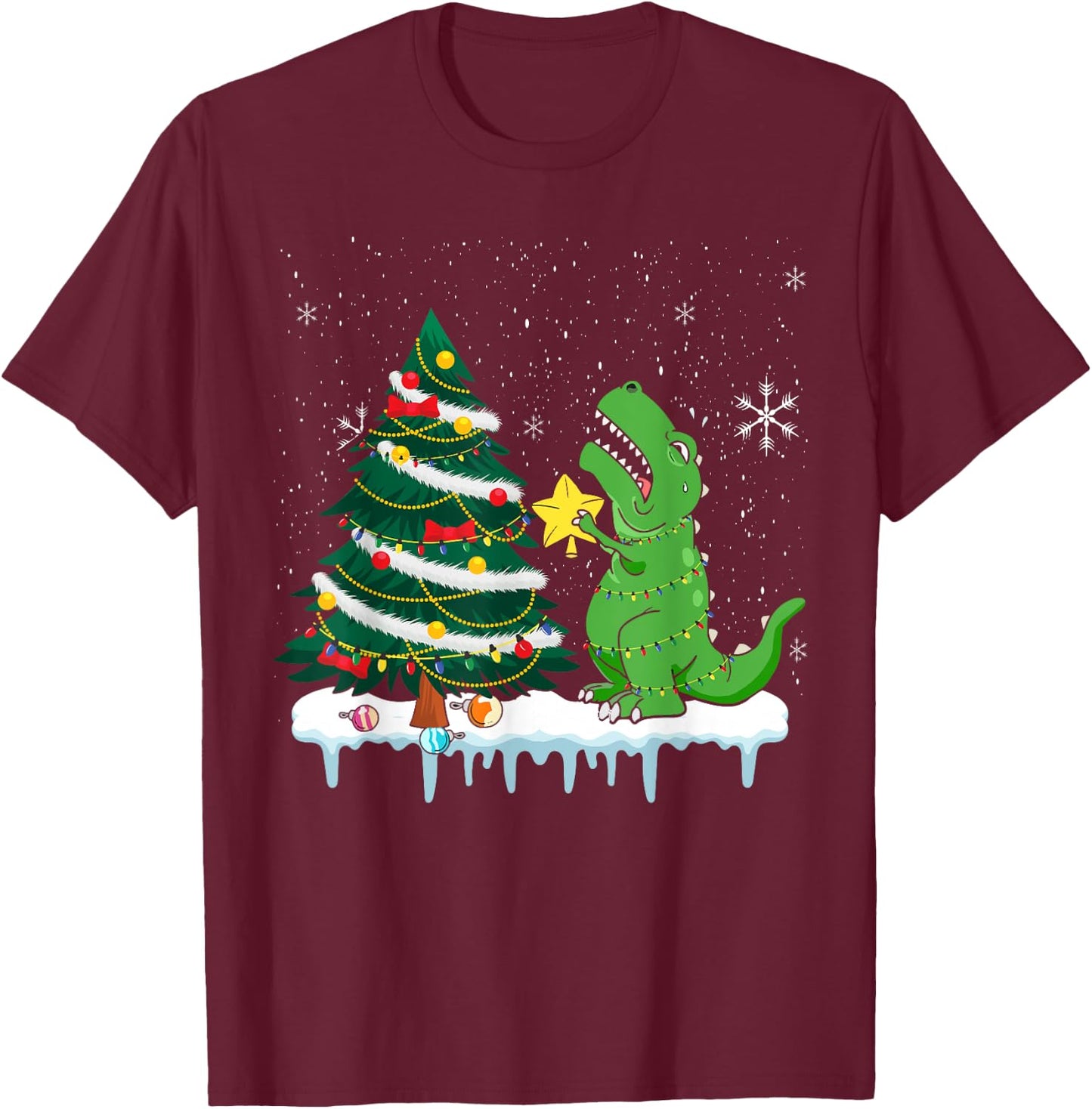 Struggle Is Real Dinosaur T Rex Christmas Tree Star Kids T-Shirt - T-Shirt | Maroon