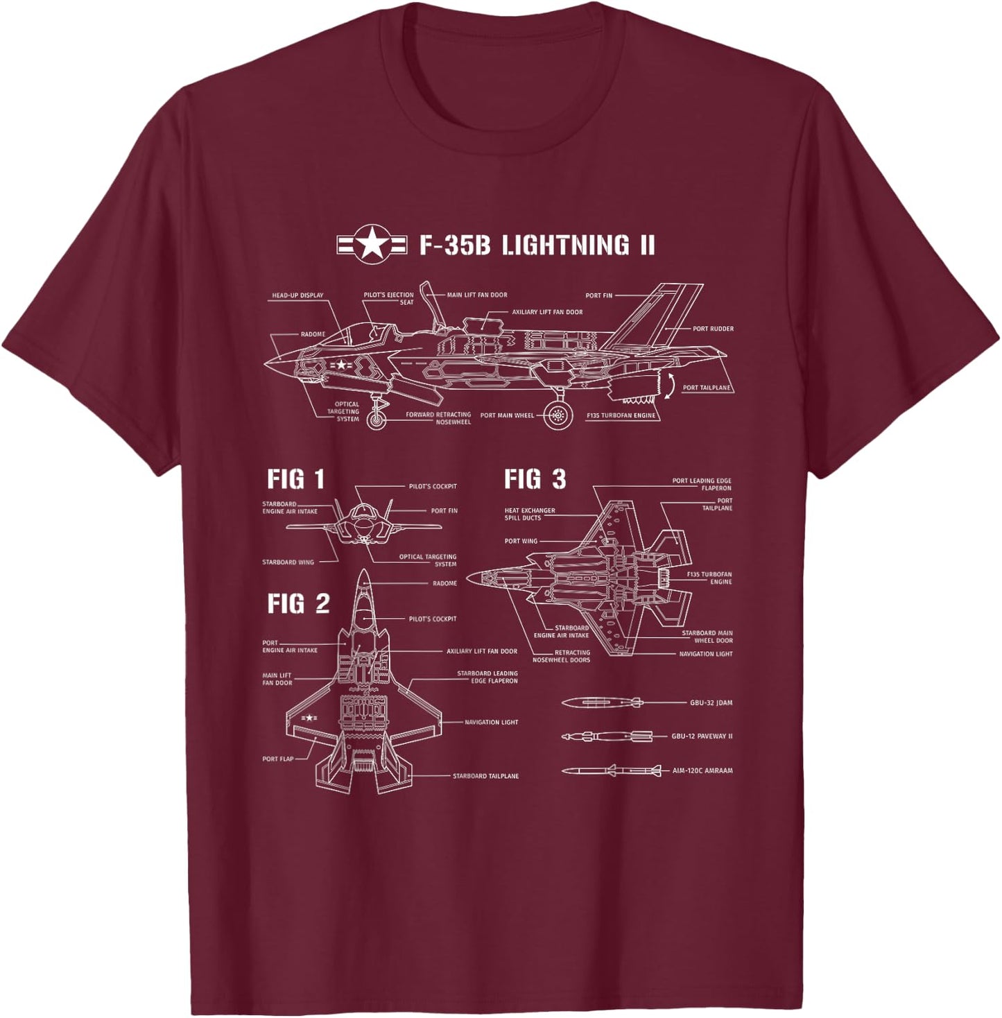 Blueprint for Camouflage Hunter F35 Lightning T-Shirt - T-Shirt | Maroon