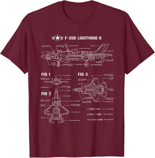 Blueprint for Camouflage Hunter F35 Lightning T-Shirt - T-Shirt | Maroon