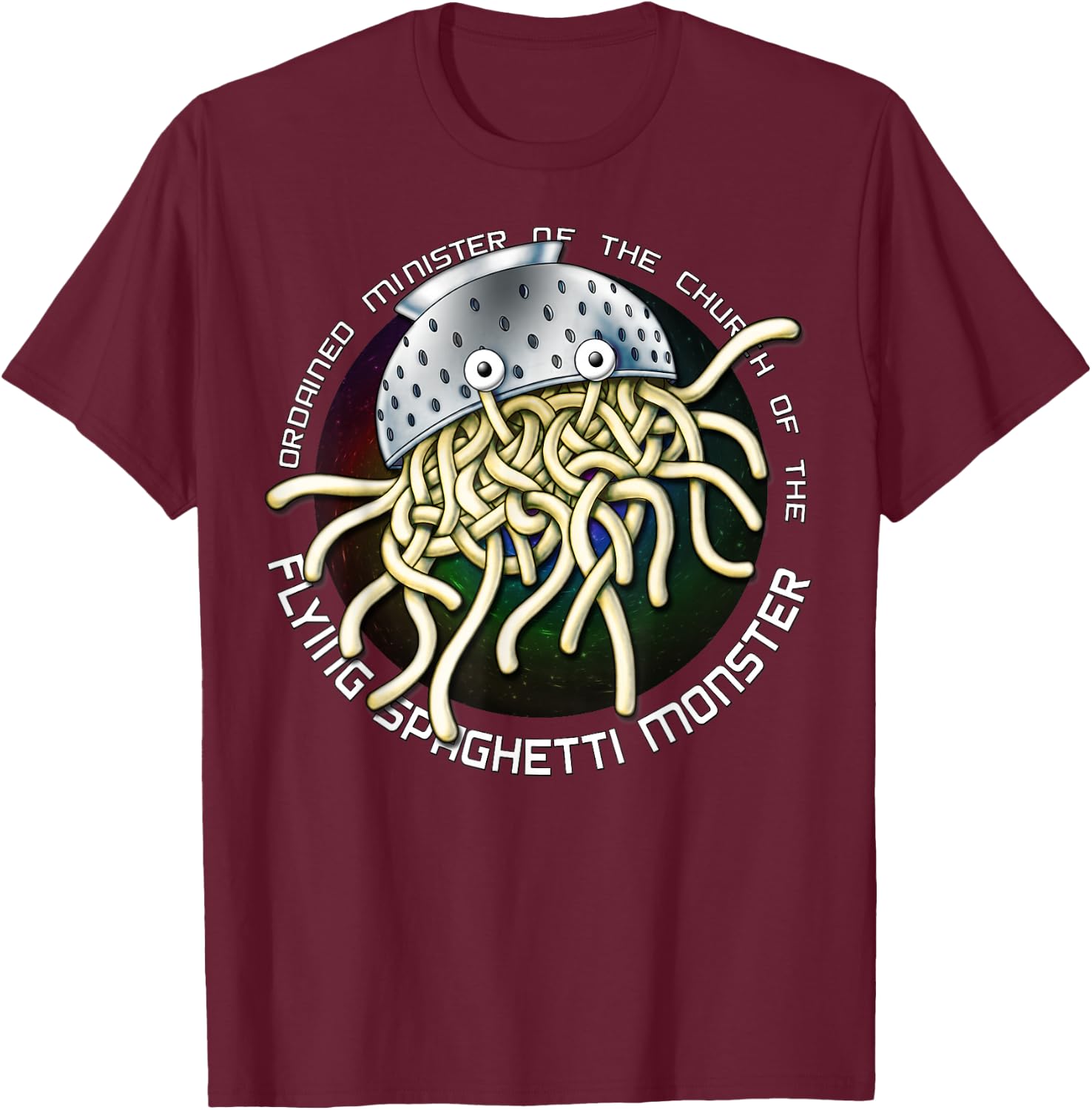 Ordained Minister Church of the Flying Spaghetti Monster FSM T-Shirt - T-Shirt | Maroon