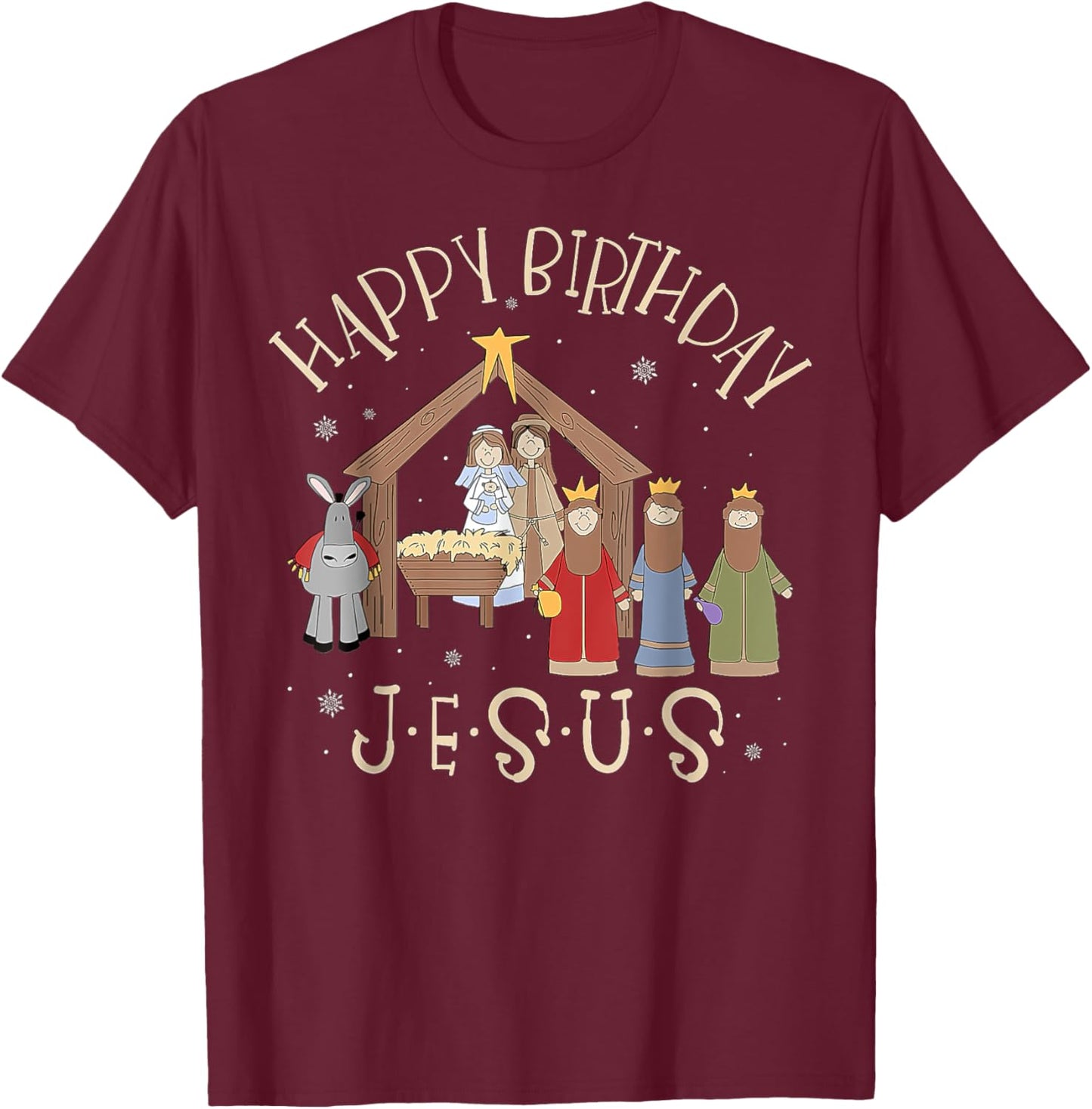 Happy Birthday Jesus Christmas Nativity Christian T-Shirt - T-Shirt | Maroon
