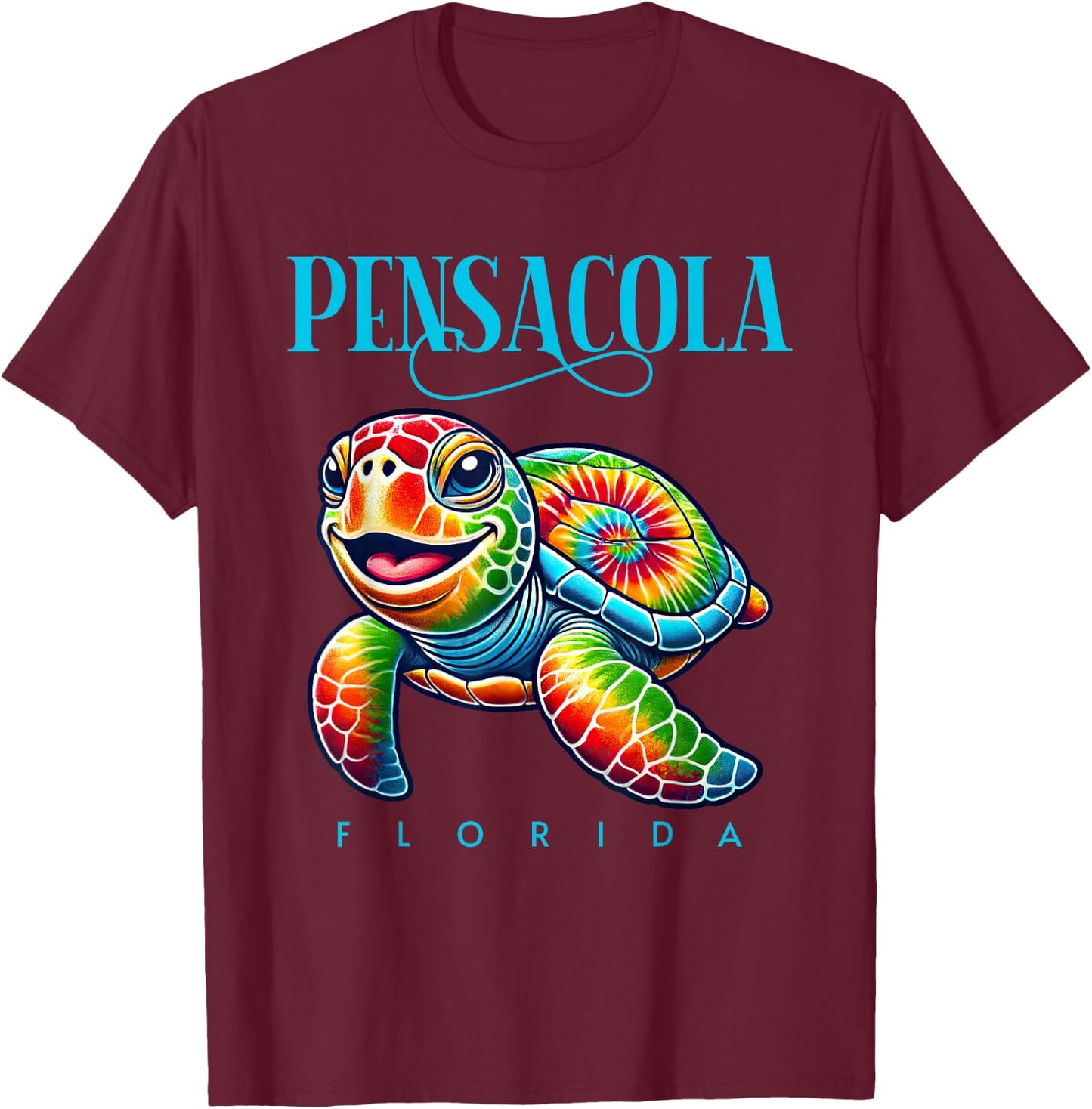 Pensacola Florida Smiling Tie Dye Sea Turtle T-Shirt - T-Shirt | Maroon