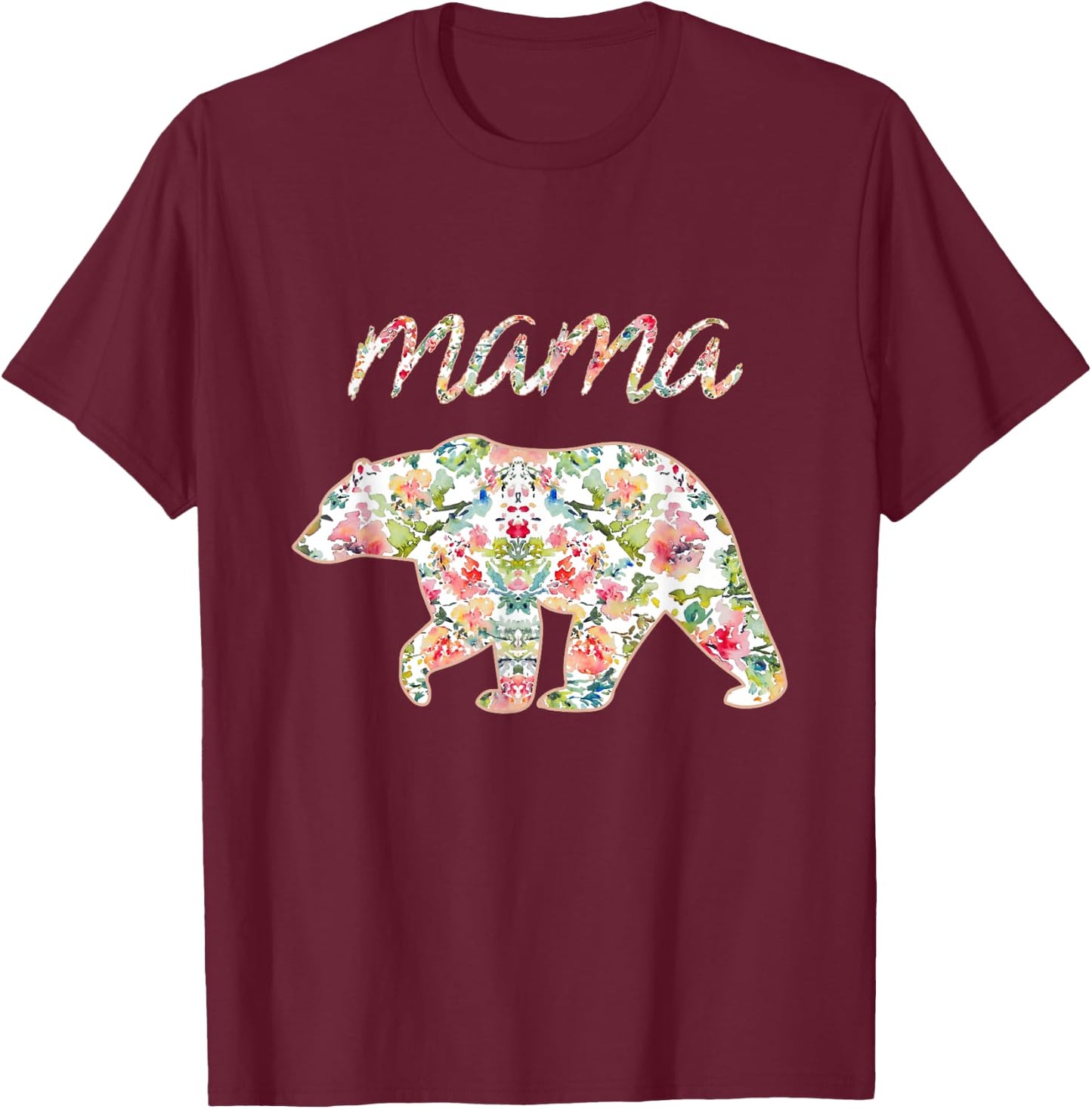 Mama Bear Shirt Floral, Mama Bear Watercolor Roses T-Shirt - T-Shirt | Maroon