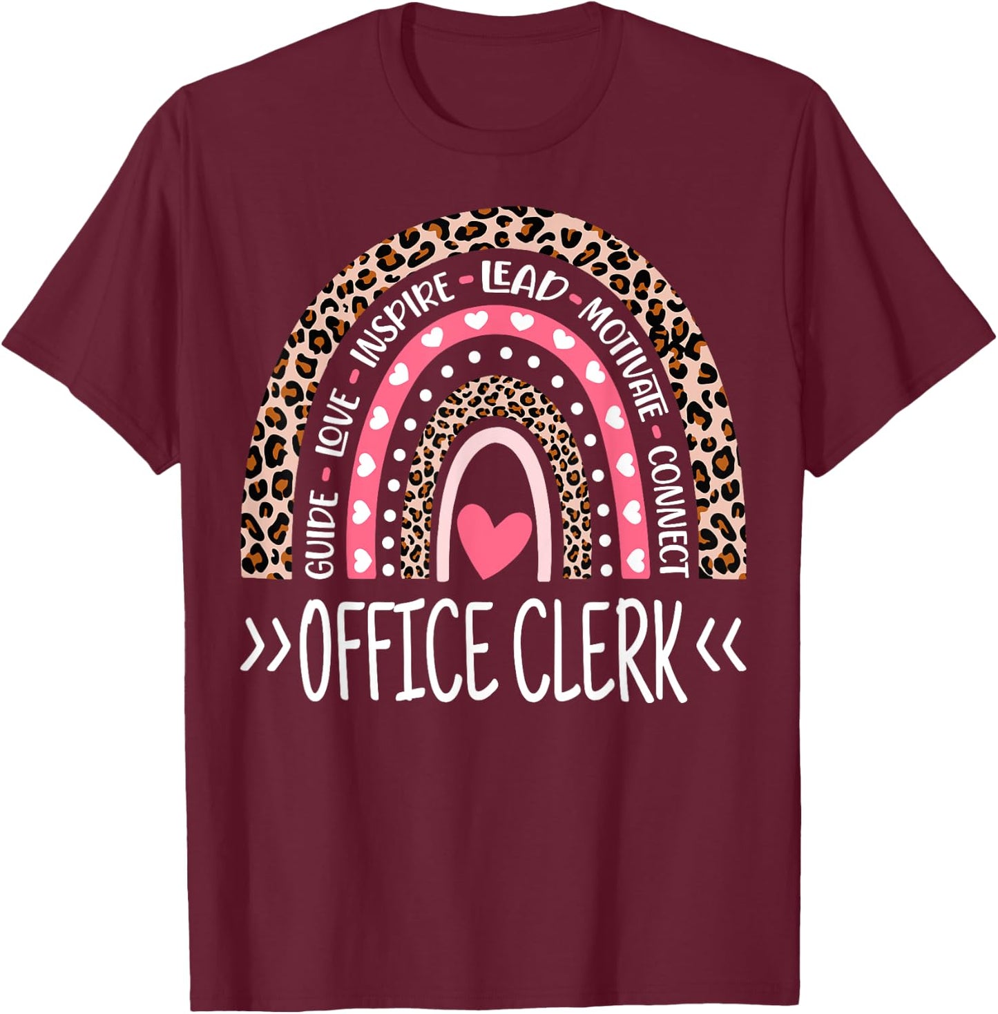 Funny Office Clerk Rainbow Leopard Print Office Clerk T-Shirt - T-Shirt | Maroon