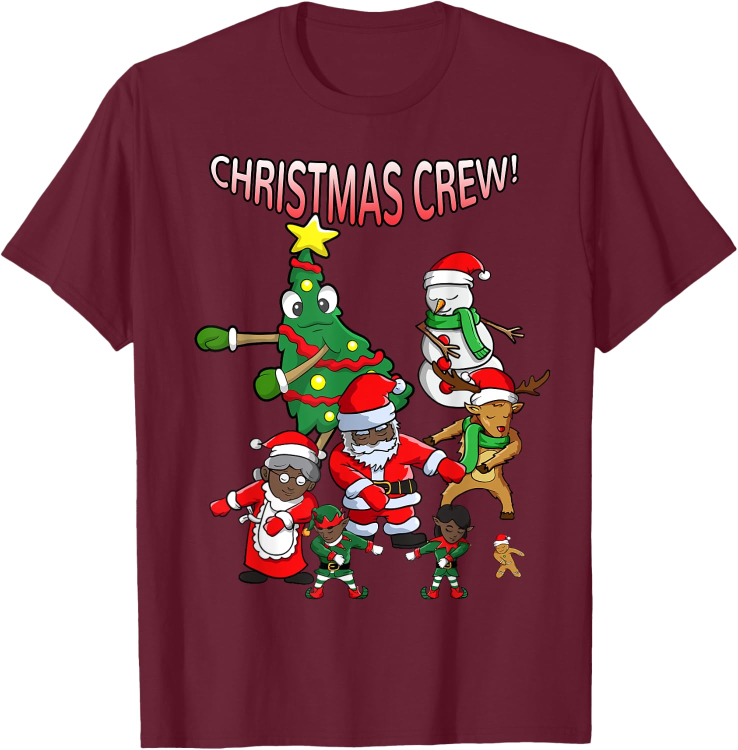 Santa Black African American Christmas Crew Flossing Floss T-Shirt - T-Shirt | Maroon