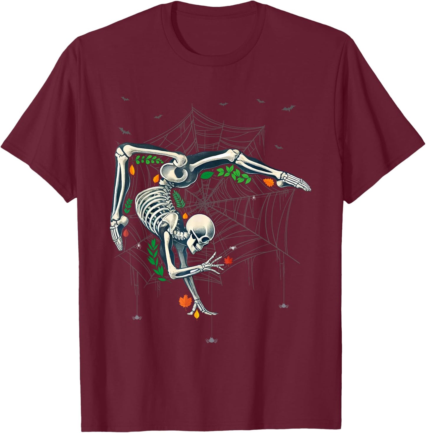 Skeleton Gymnast Lazy Halloween Costume Funny Gymnastics T-Shirt - T-Shirt | Maroon