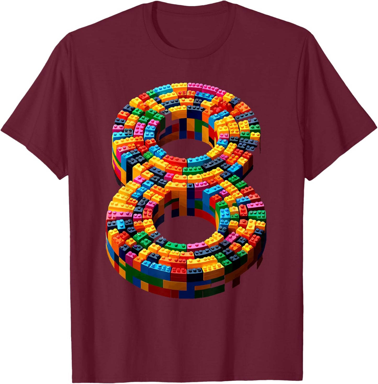 8 Year Old Blocks Building Master Builder 8th Birthday Boy T-Shirt - T-Shirt | Maroon