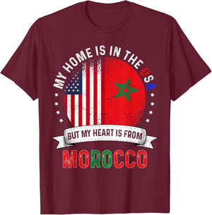 Moroccan American Patriot Heart is from Morocco Flag T-Shirt - T-Shirt | Maroon