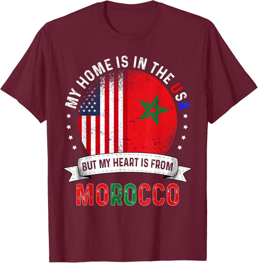 Moroccan American Patriot Heart is from Morocco Flag T-Shirt - T-Shirt | Maroon