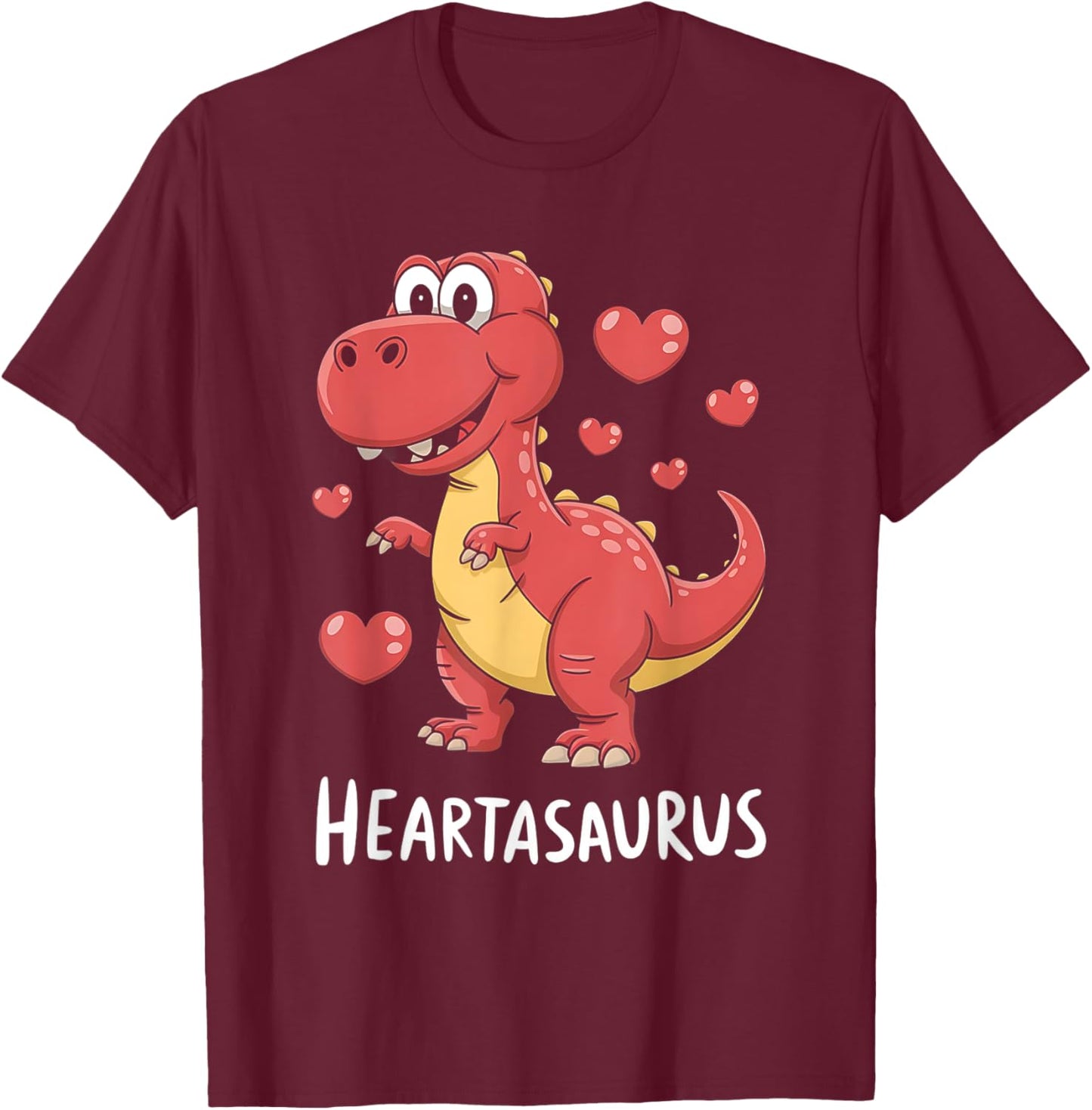 Heartasaurus Cute Dino Valentine’s Celebration Design T-Shirt - T-Shirt | Maroon