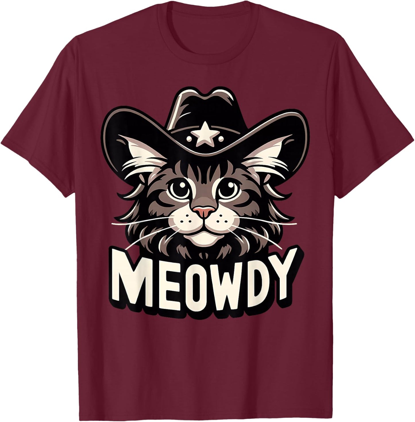 Meowdy Funny Cat Maine Coon Country Music Cowboy Kitten T-Shirt - T-Shirt | Maroon