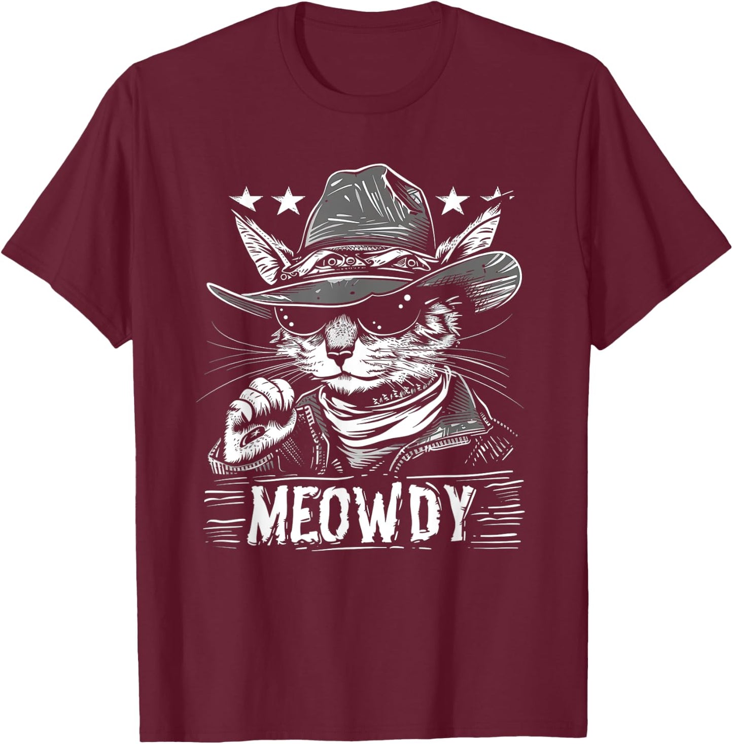 Meowdy Cat, Cowboy Kitten, Country Music T-Shirt - T-Shirt | Maroon