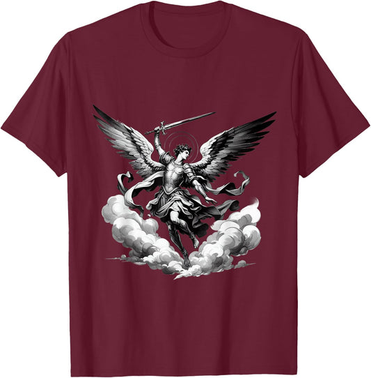 Saint Michael Archangel Catholic Angel Defend Us Christian T-Shirt - T-Shirt | Maroon
